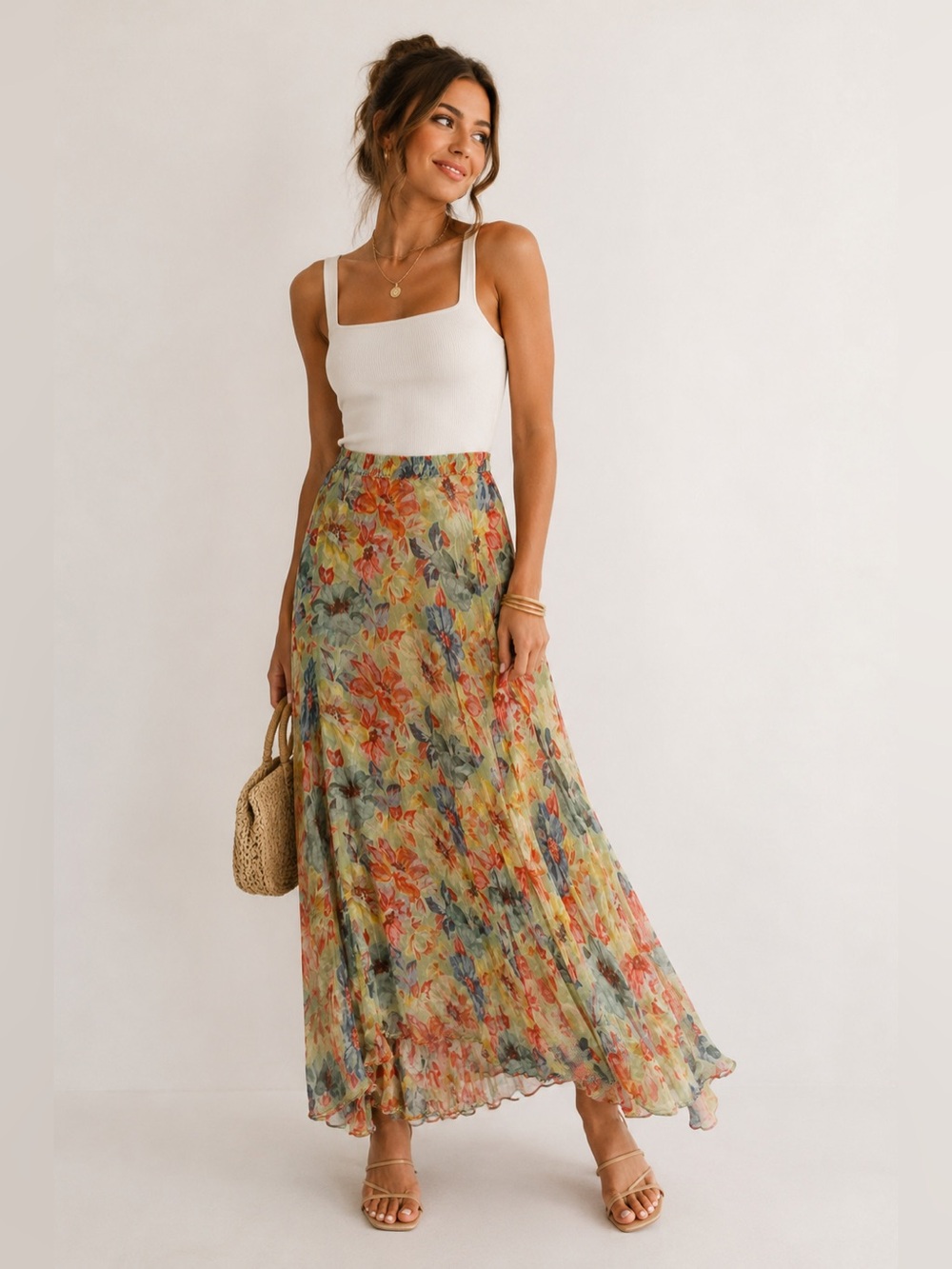 Sarah Arizona Floral Multi-Color Maxi Skirt Sz. M